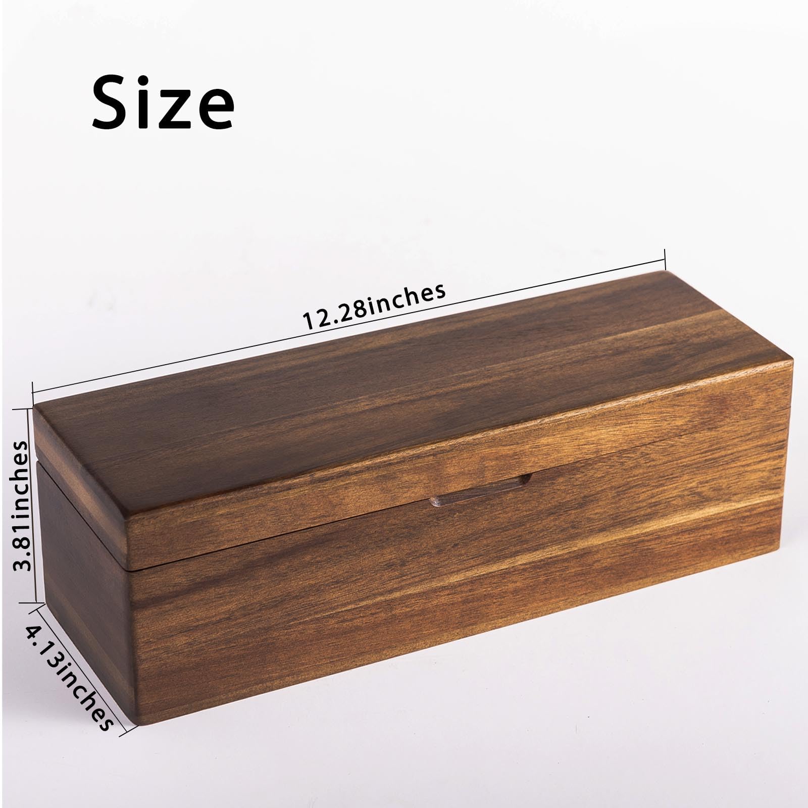 Flyiee Acacia tea bag organizer top view highlighting premium wood grain and design