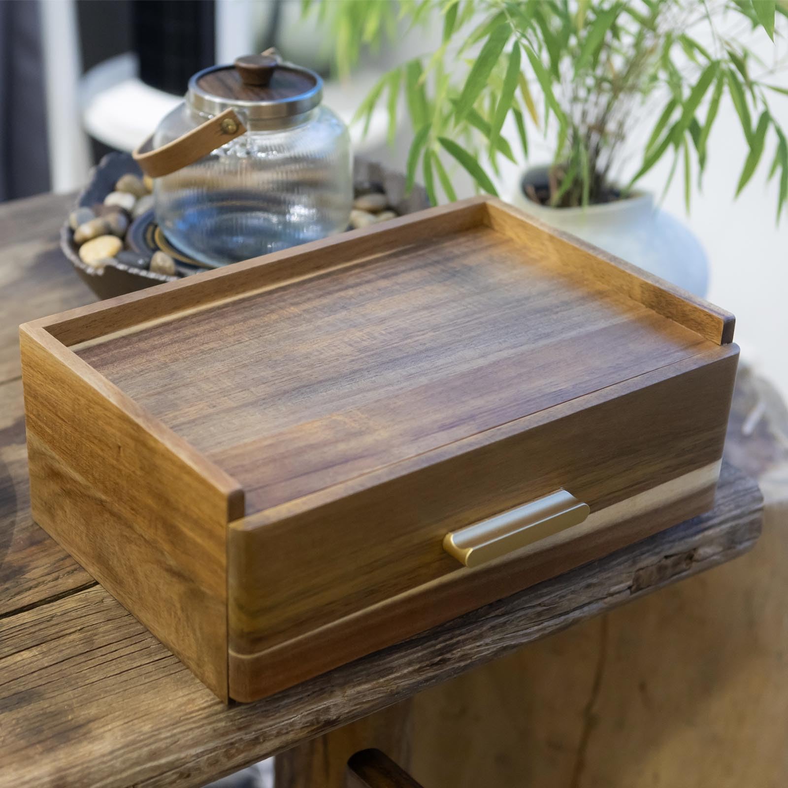 Flyiee Tea Bag Organizer on kitchen counter for easy tea prep.
