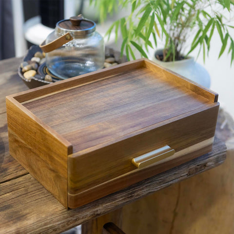 Flyiee Tea Bag Organizer on kitchen counter for easy tea prep.