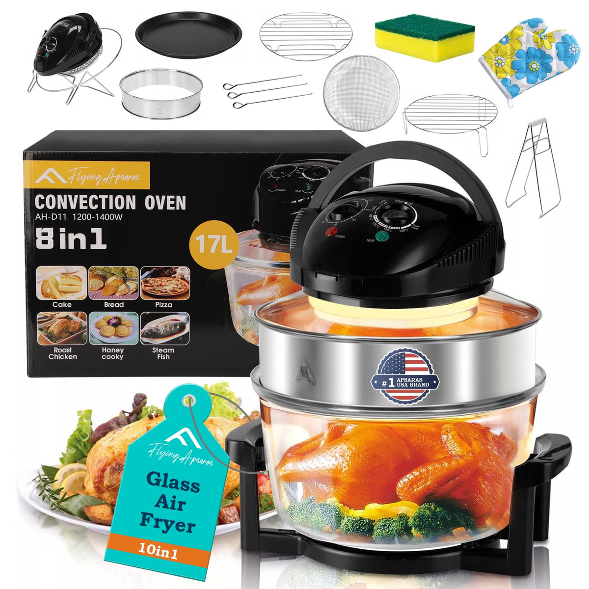 FLYING APSARAS glass air fryer bowl for large meals with even heat