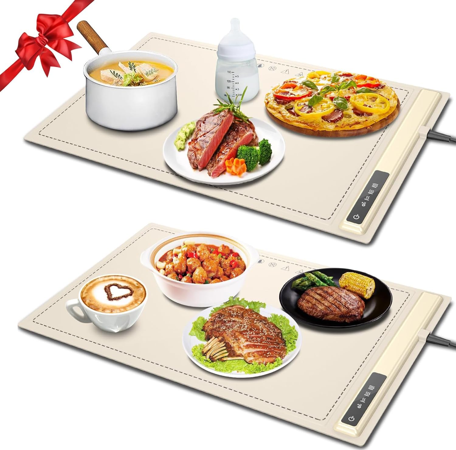 Flylipu electric warming tray roll-up beige design for easy storage and travel.