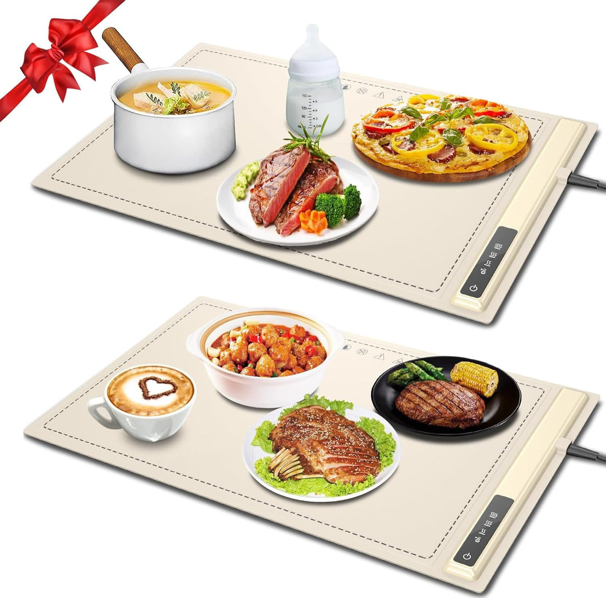 Flylipu electric warming tray roll-up beige design for easy storage and travel.
