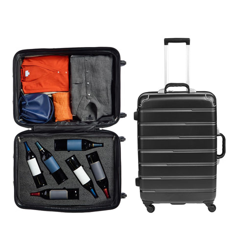 FlyWithWine 12-bottle suitcase front view, secure and travel-ready.