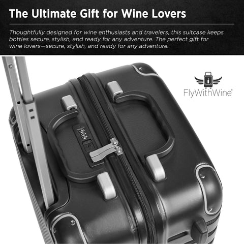 FlyWithWine black luxury design suits wine lovers on travel occasions.