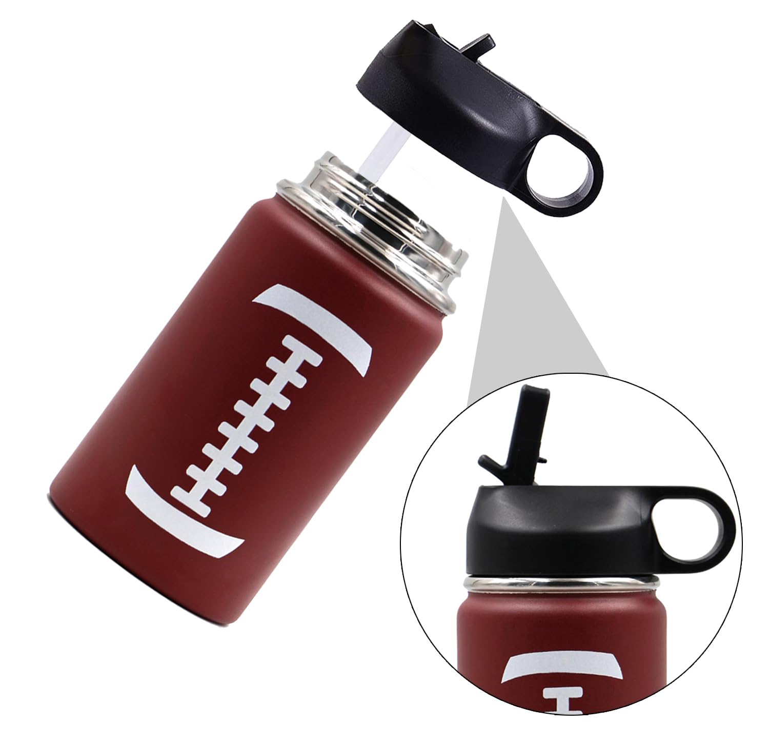 Two lids displayed, Flex Cap and Straw Lid, ideal for office, hiking, or cycling.