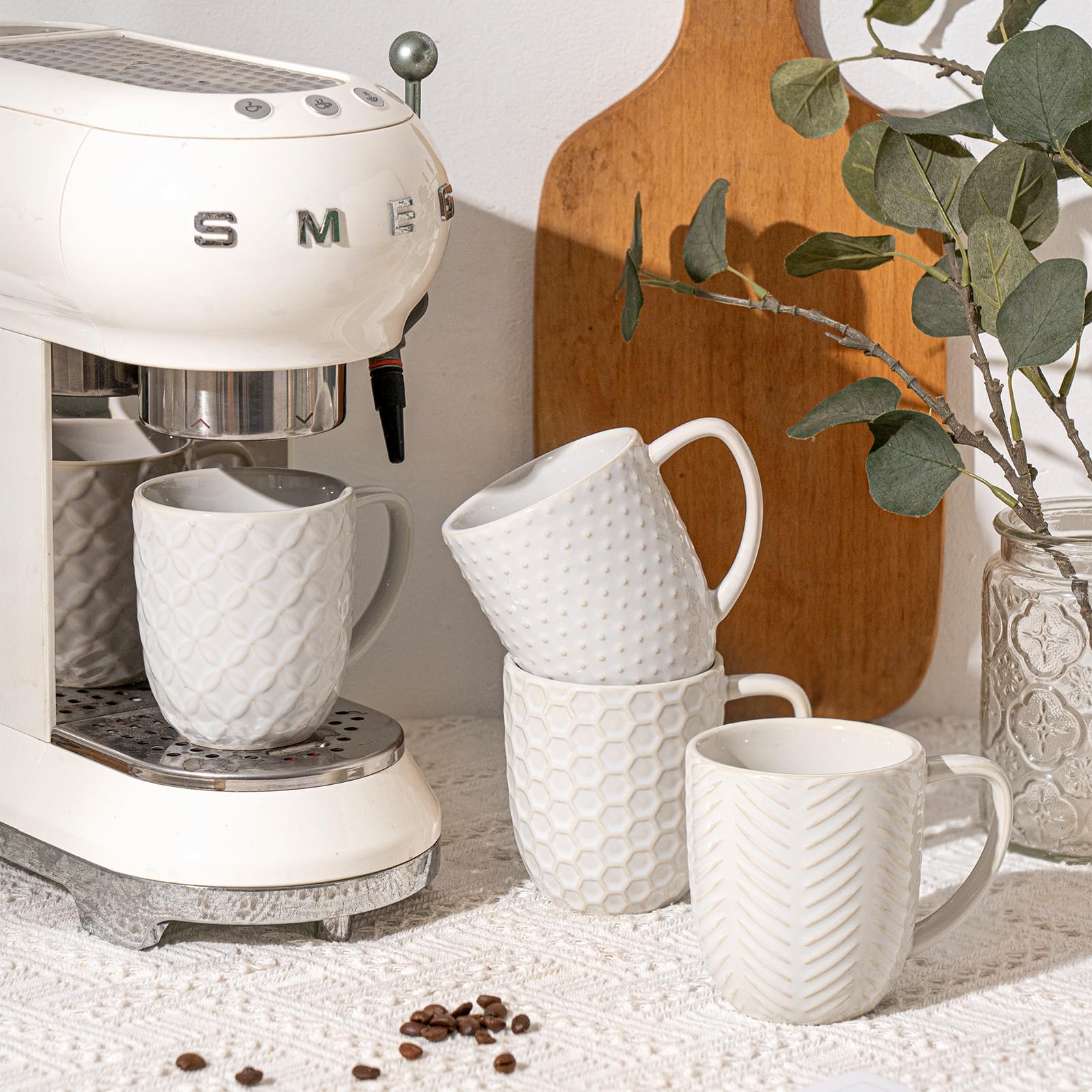 FOBENTA beaded embossment mug with textured grip for hot coffee mornings