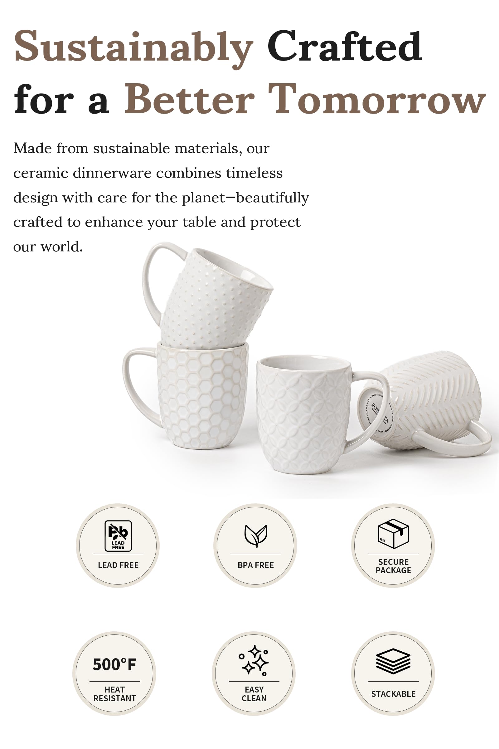 FOBENTA 12oz stackable mug saves cabinet space and simplifies storage