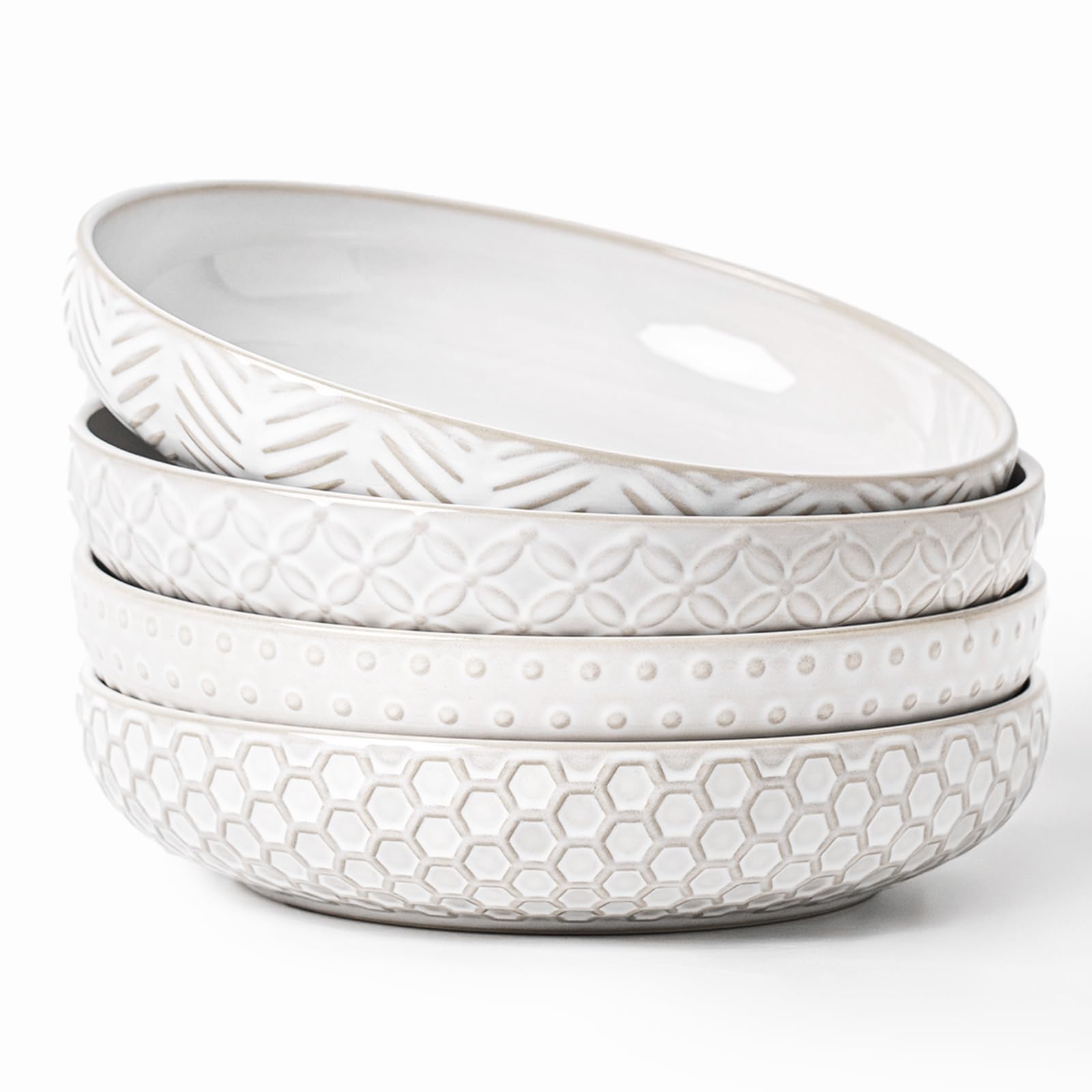FOBENTA embossed ceramic pasta bowls with 42oz capacity for generous servings.