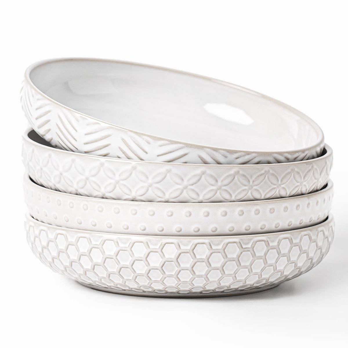 FOBENTA embossed ceramic pasta bowls with 42oz capacity for generous servings.