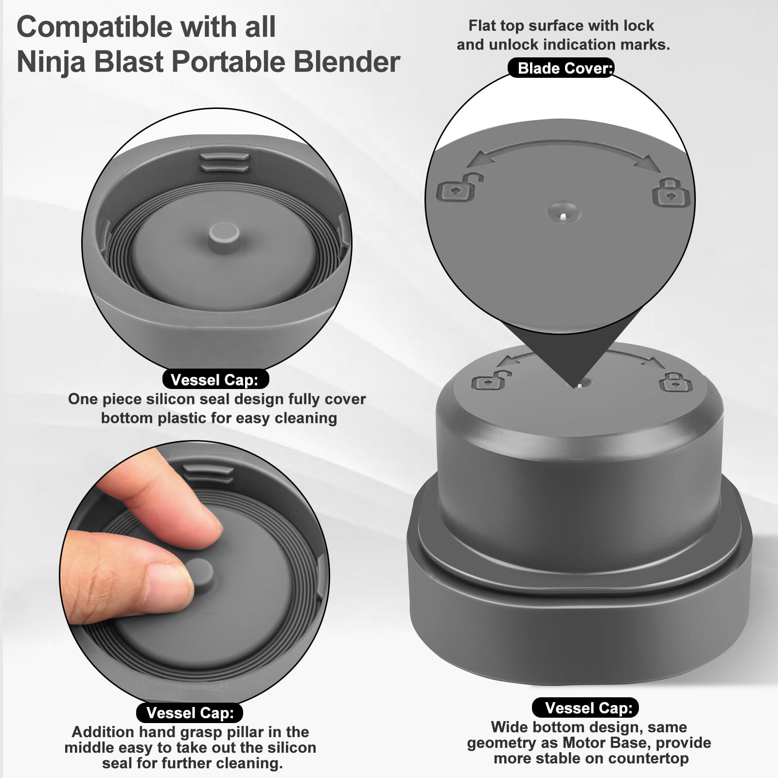 foboko vessel cap on Ninja Blast shows silicone seal for leakproof, on-the-go drinks
