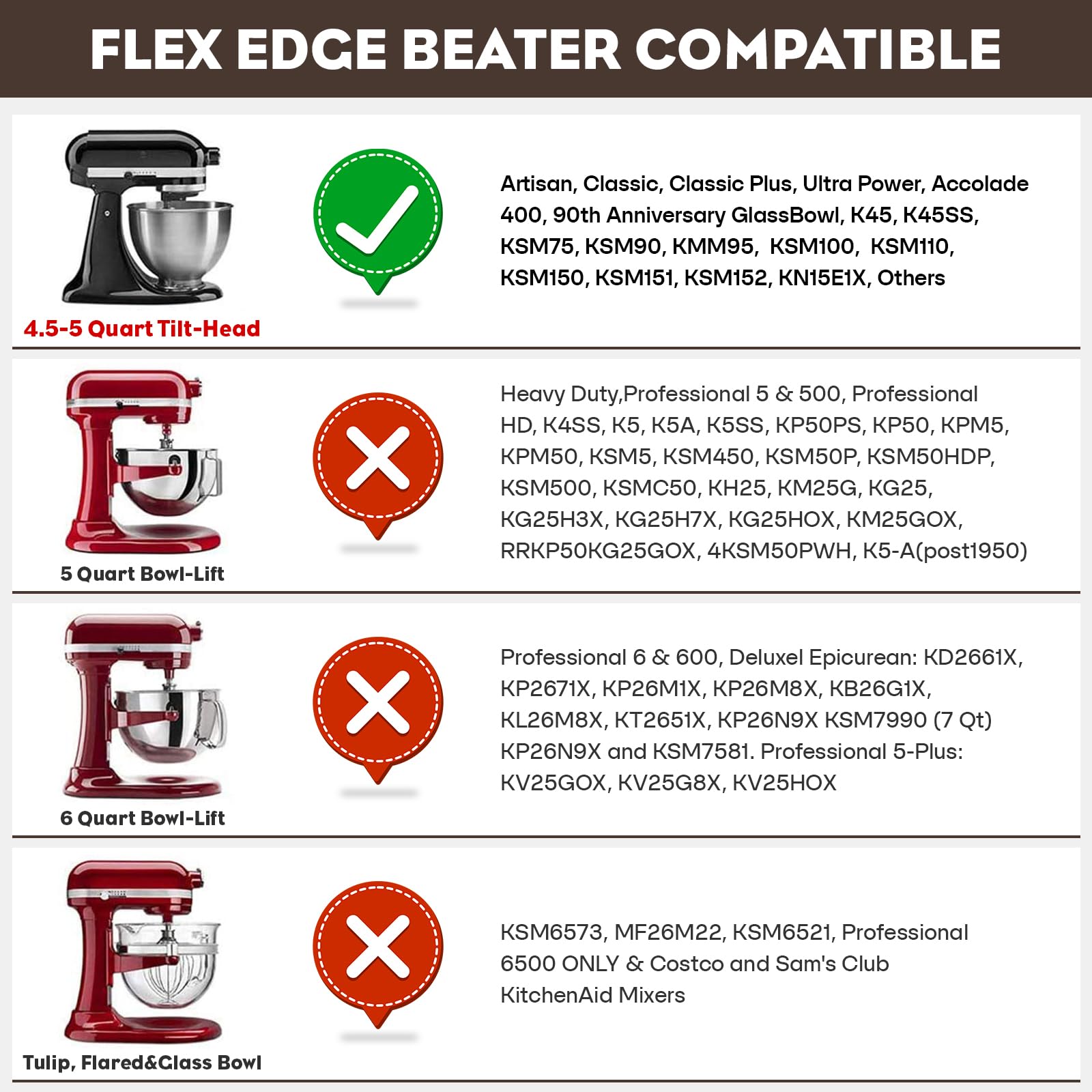 FOCOllK Bowl compatibility with glass, stainless steel, and ceramic bowls for KitchenAid use.