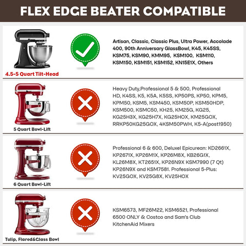 FOCOllK Bowl compatibility with glass, stainless steel, and ceramic bowls for KitchenAid use.