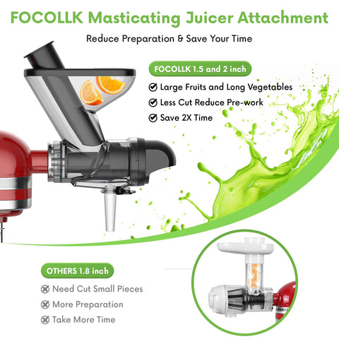 FOCOllK auger close-up demonstrates low-speed cold press technology for nutrient-rich juice.