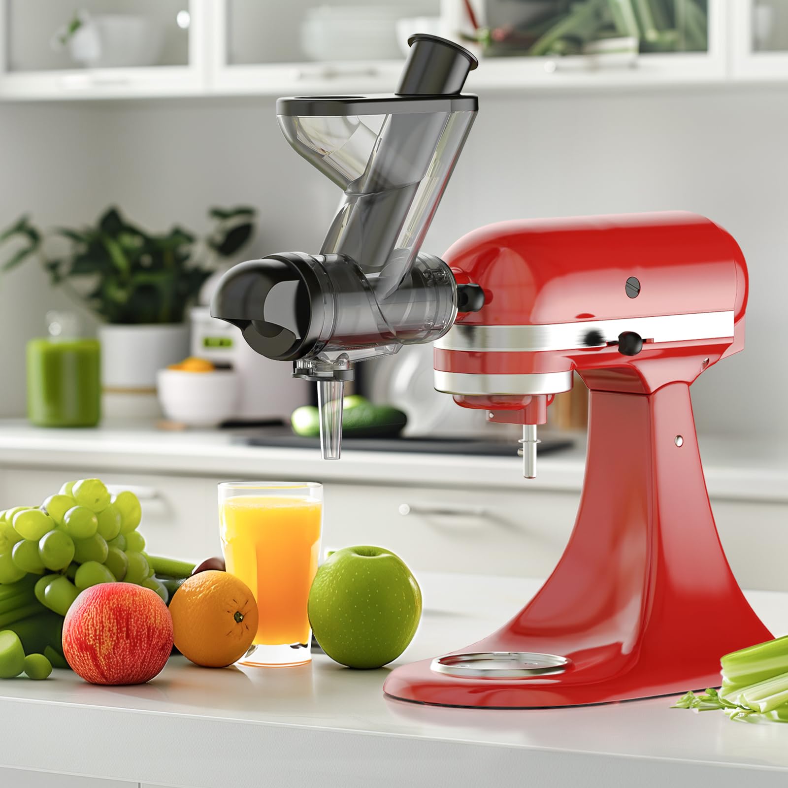FOCOllK in-use shot demonstrates fresh juice ready to serve with FOCOllK attachment.
