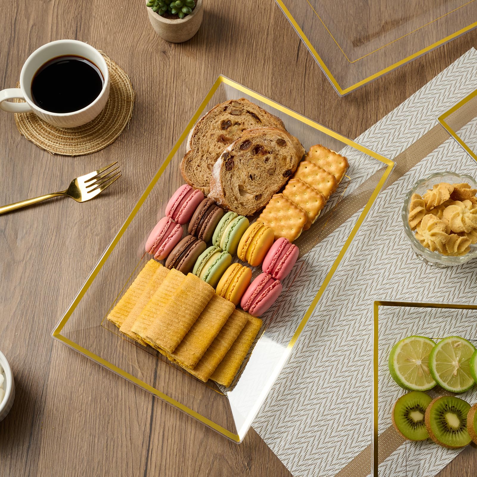 FocusLine clear trays with gold rims add luxe table styling