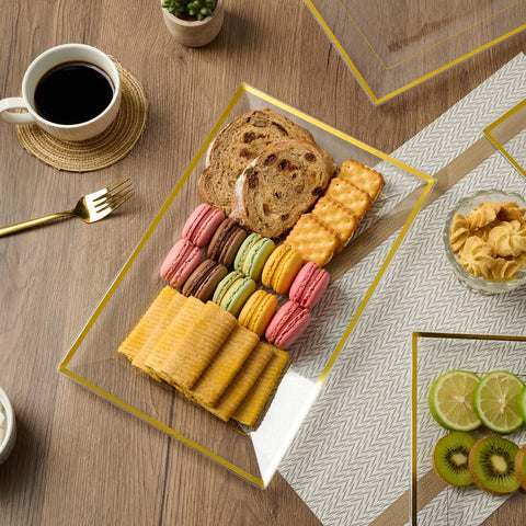 FocusLine clear trays with gold rims add luxe table styling