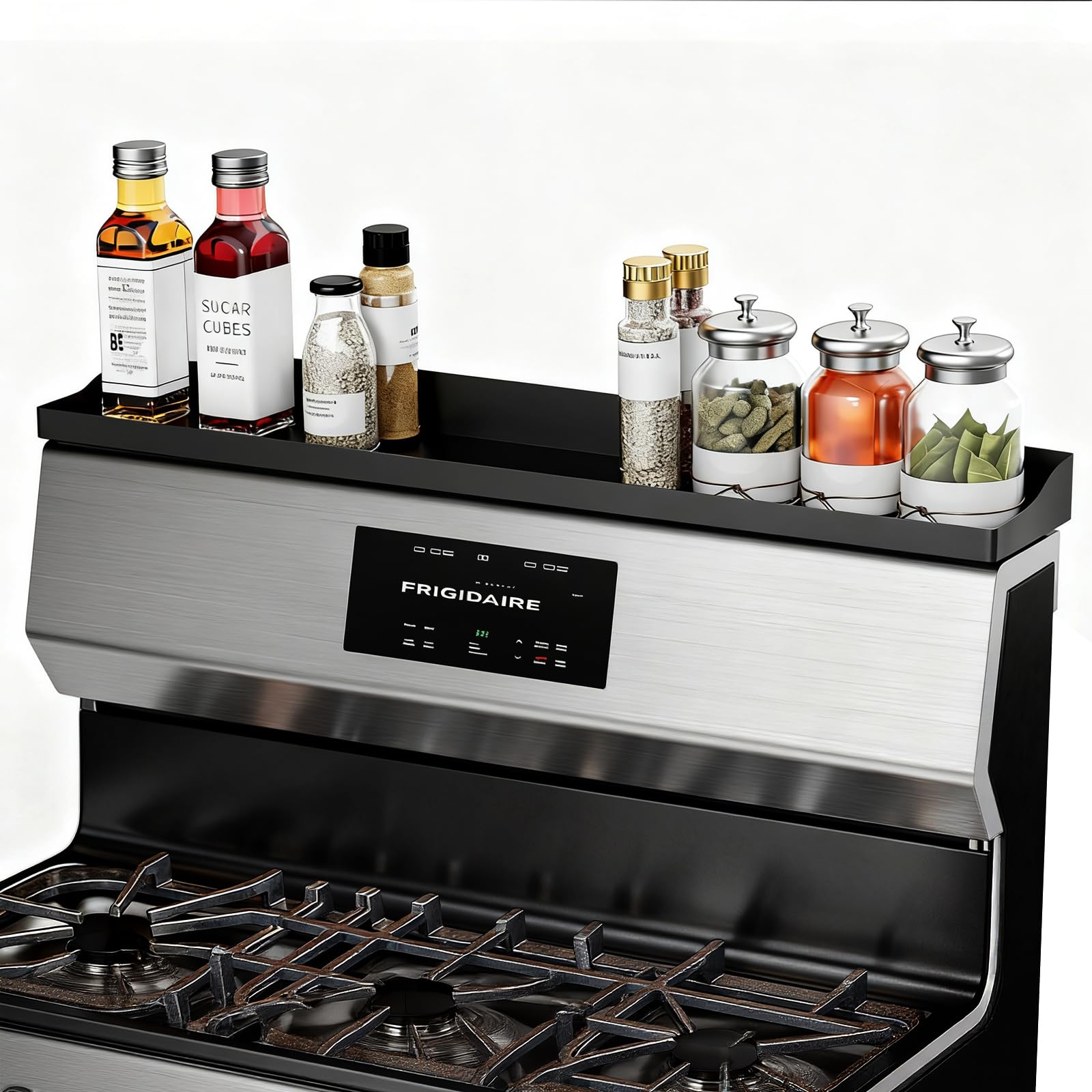 Foeacry 30-inch shelf on back panel mount offering secure hold for spices.