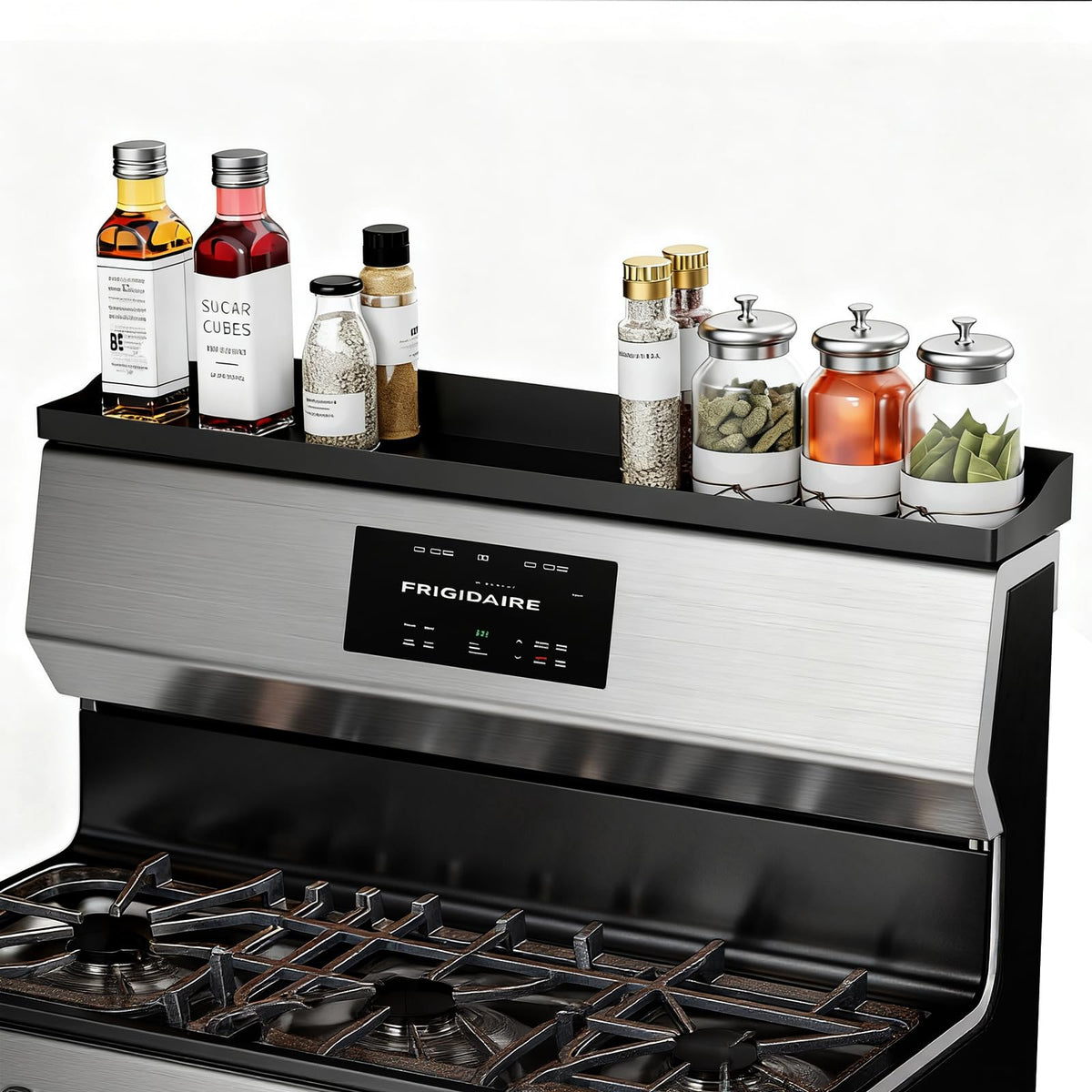 Foeacry 30-inch shelf on back panel mount offering secure hold for spices.