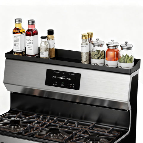 Foeacry 30-inch shelf on back panel mount offering secure hold for spices.