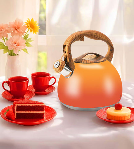 Foedo Tea Kettle compatible with induction and gas stoves for versatile use.