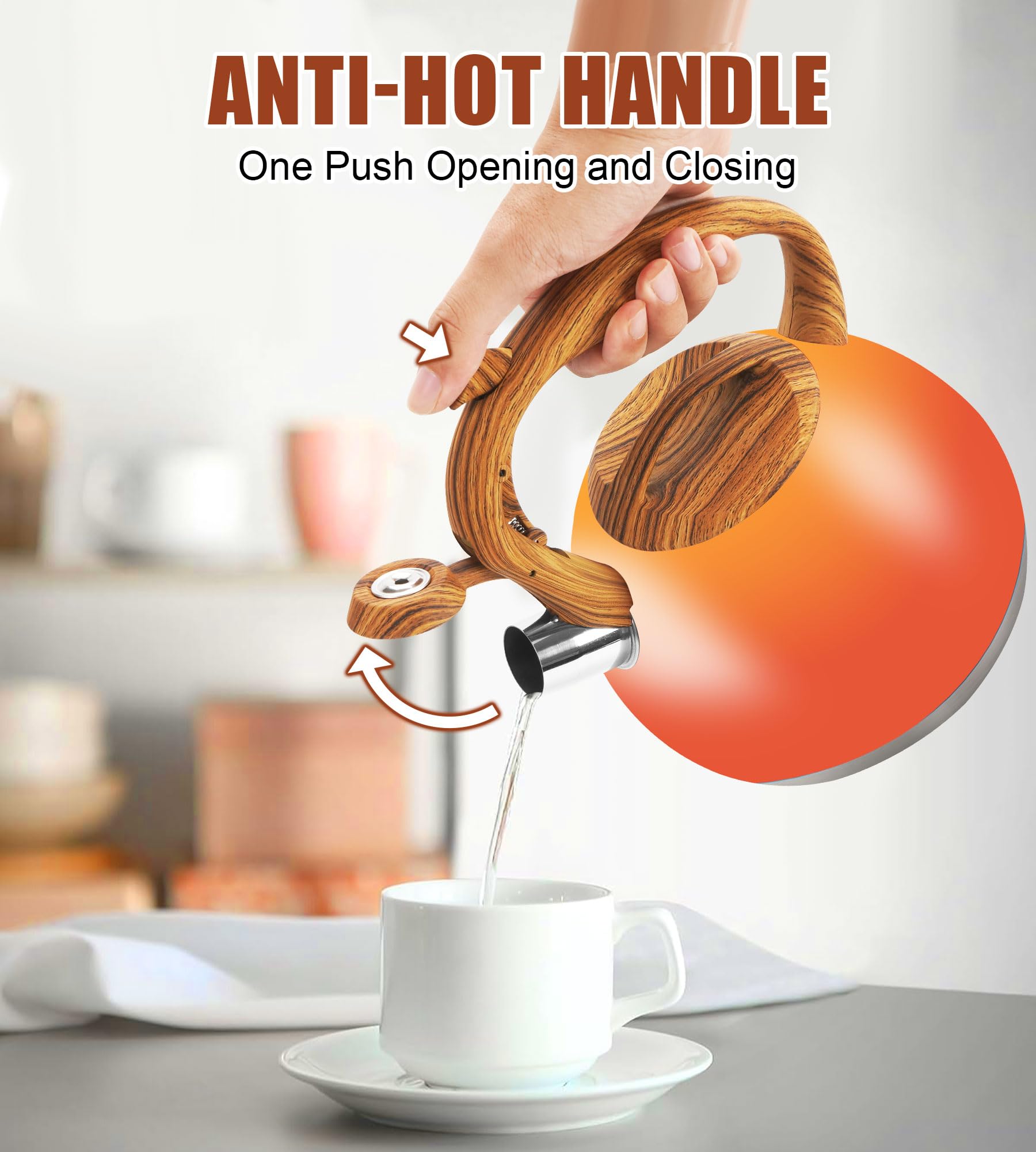 Foedo Tea Kettle stainless steel finish adds durability and modern style.