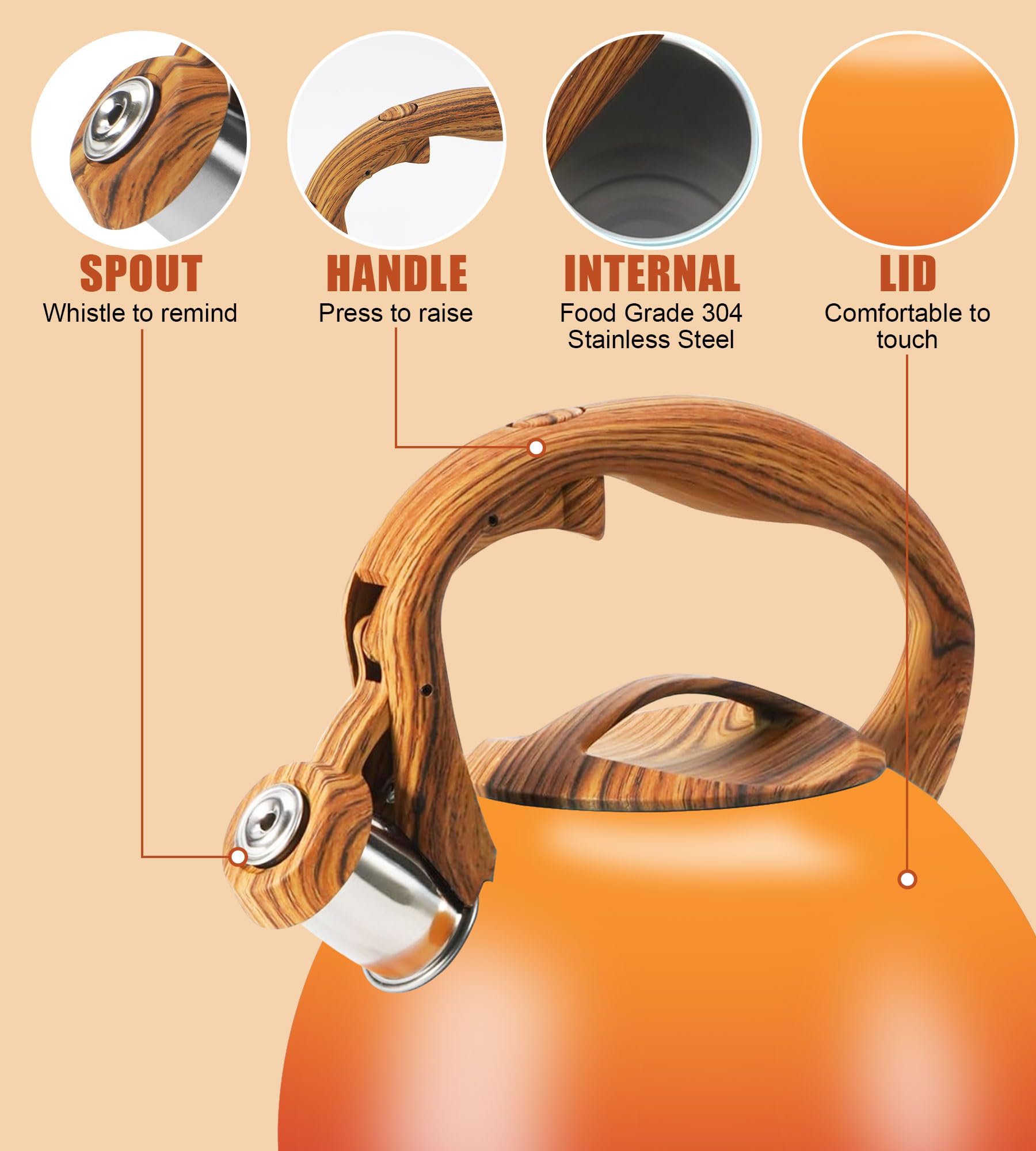 Foedo Tea Kettle with triple-layer induction base for even heating.