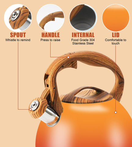 Foedo Tea Kettle with triple-layer induction base for even heating.