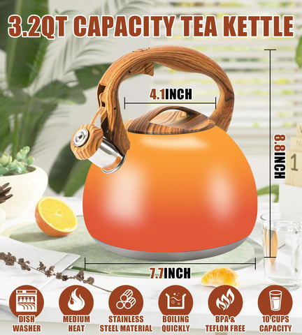 Foedo Tea Kettle with wood grain handle for comfortable pouring.