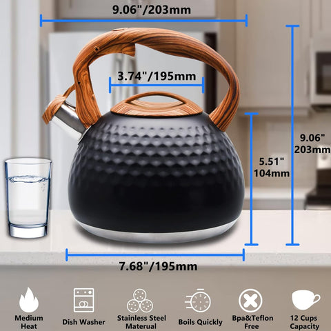 Foedo Tea Kettle with wood pattern handle for comfortable pouring