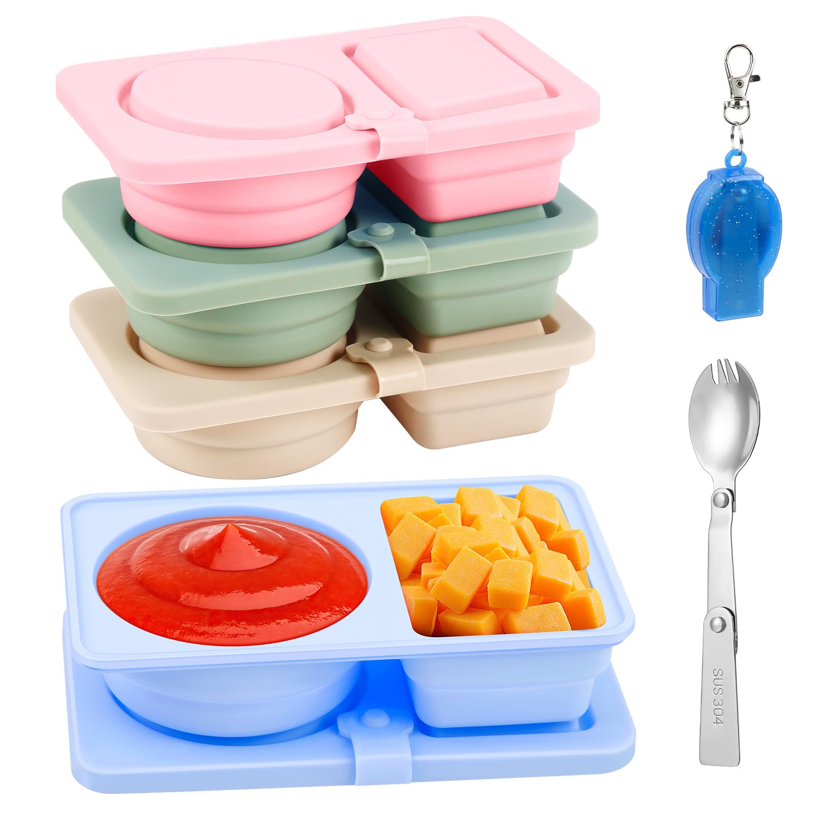 foergenova four-pack silicone snack containers with lids, ideal for organized meal prep.