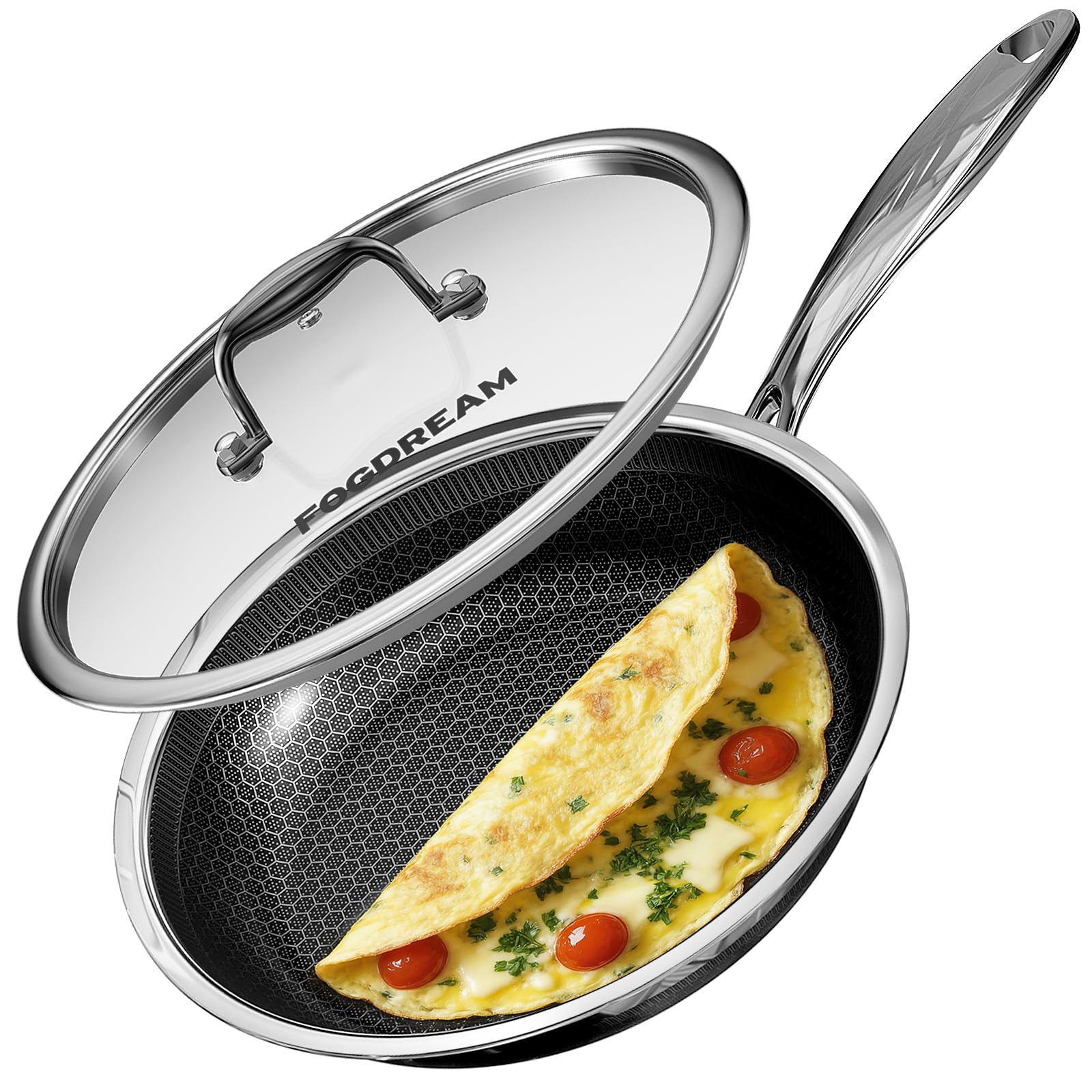FogDream 12-inch nonstick frying pan with lid for easy cooking and cleanup.