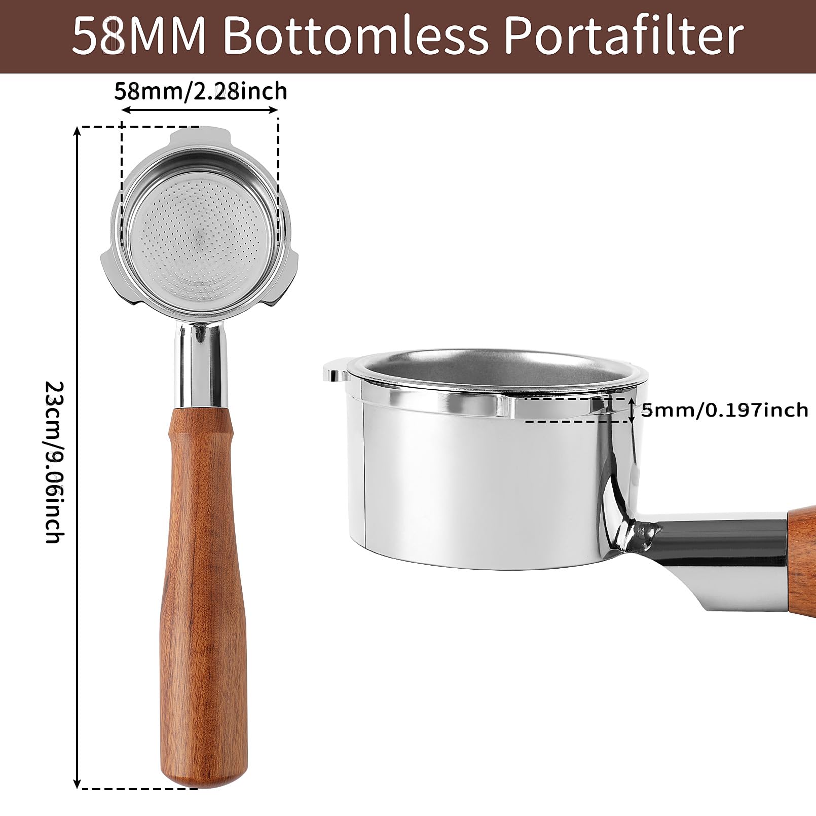 Fogkay bottomless portafilter with wood handle offers a comfortable grip during manual pulls