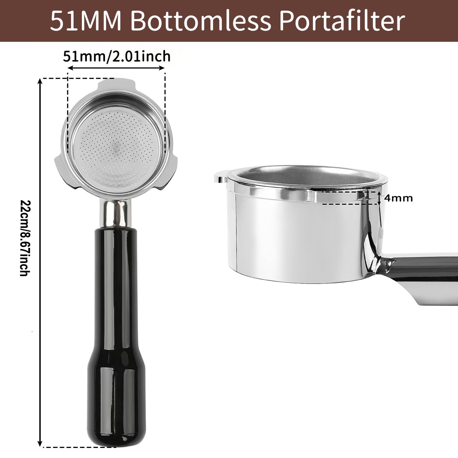 Fogkay ergonomic portafilter handle offers comfortable grip during espresso shots.