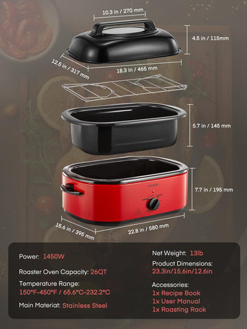 FOHERE large 26-quart capacity fits turkeys up to 28 pounds
