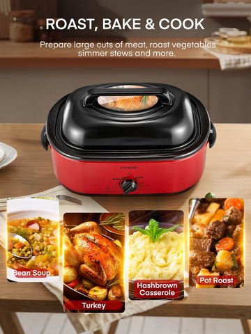 FOHERE 26QT roaster pan and rack removable for easy transfer and cleaning
