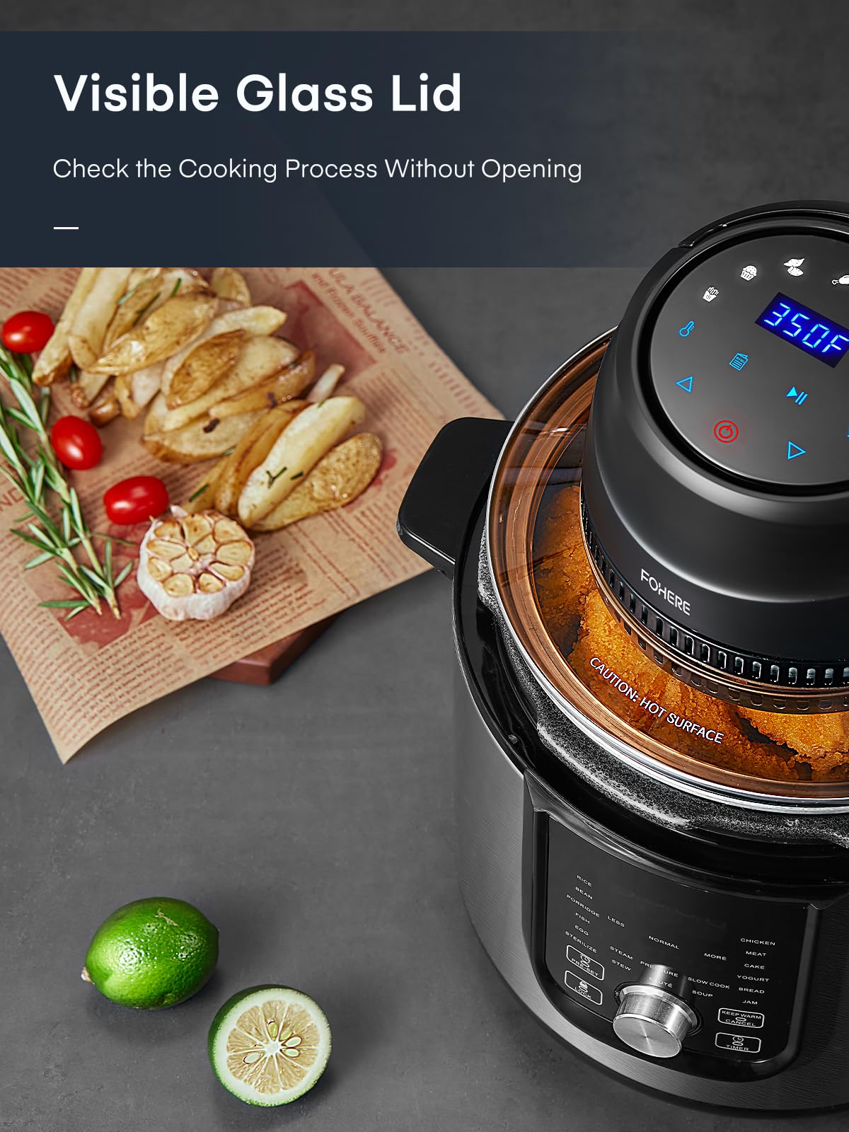 FOHERE air fryer lid hot air circulation delivers crisp results.