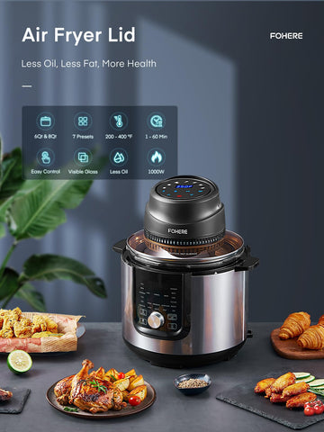 FOHERE air fryer lid with LED touchscreen enables easy preset control.