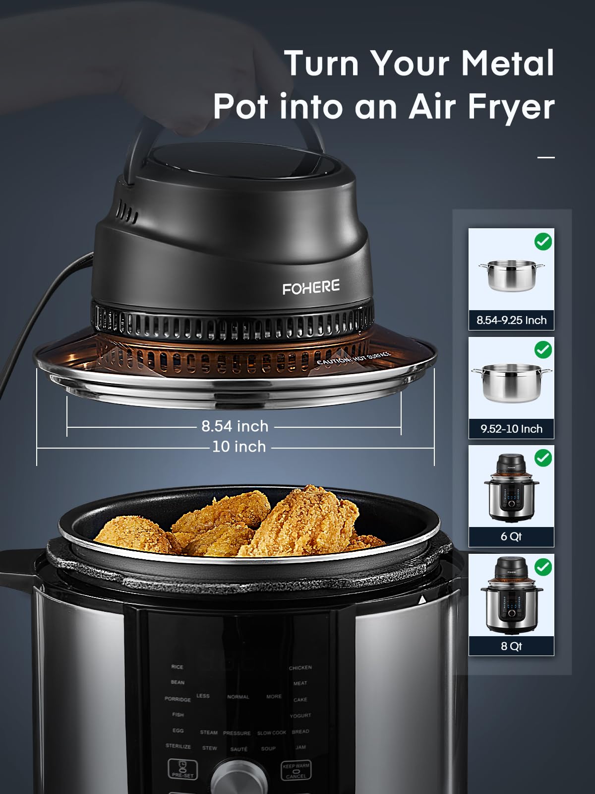 FOHERE air fryer lid safety lock protects hands during lifting.