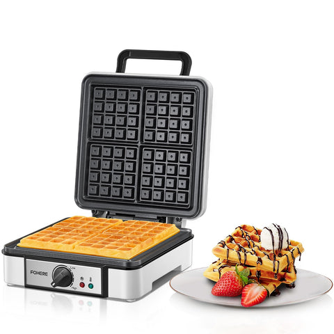 FOHERE Belgian Waffle Maker 4 Slices for four evenly baked waffles