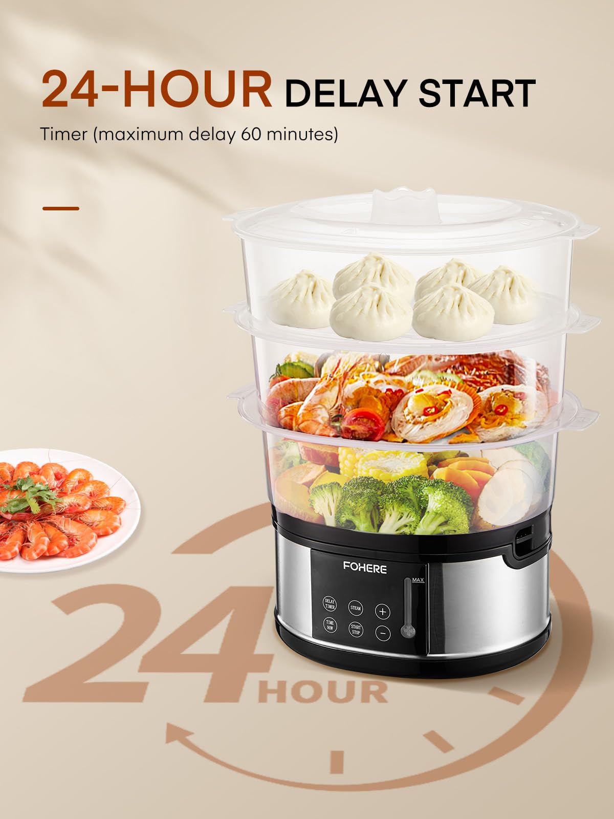 FOHERE food steamer main pot filled with vegetables and rice for a healthy meal