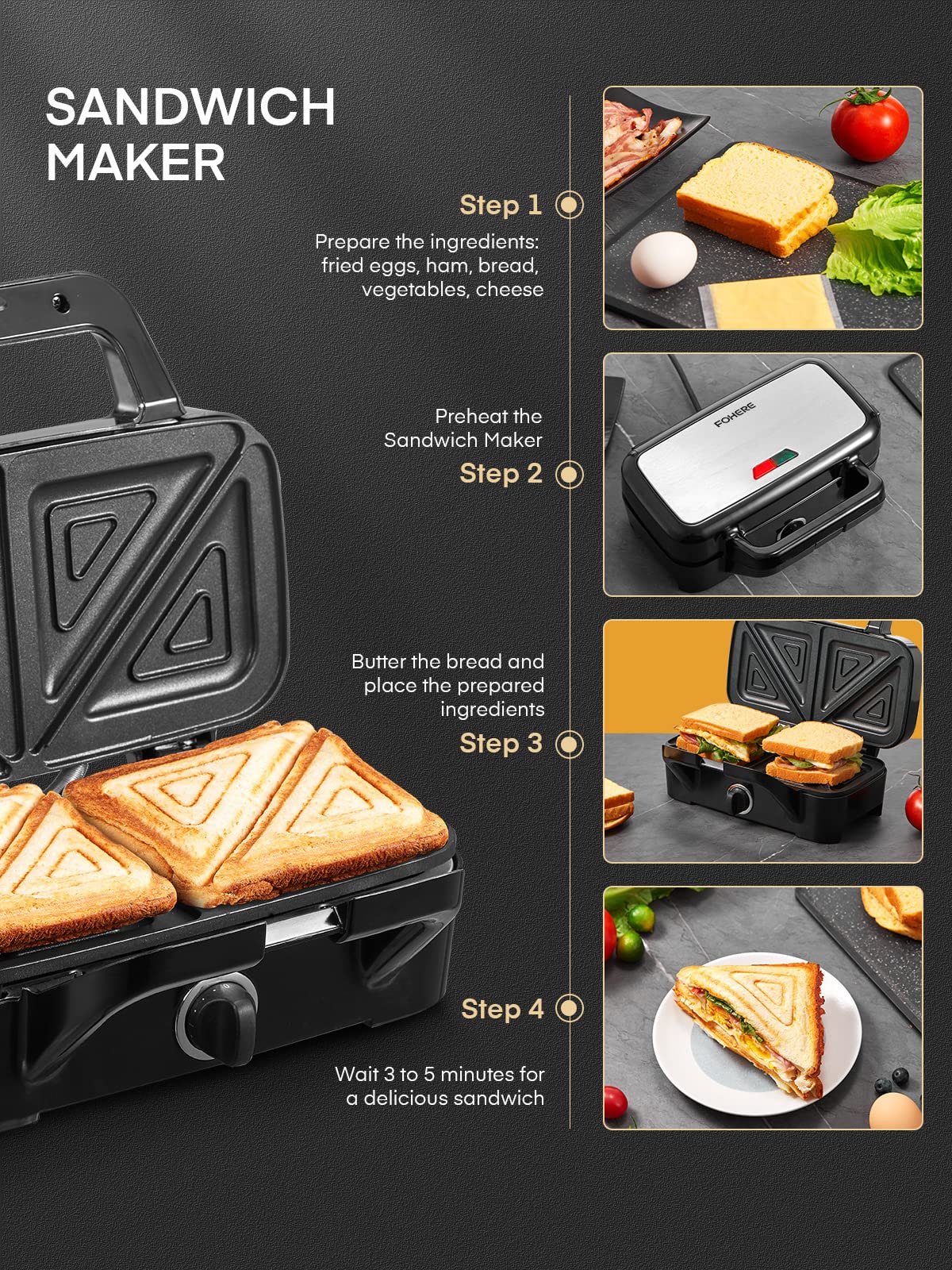 FOHERE grill plate ideal for quick panini and grilled vegetables.