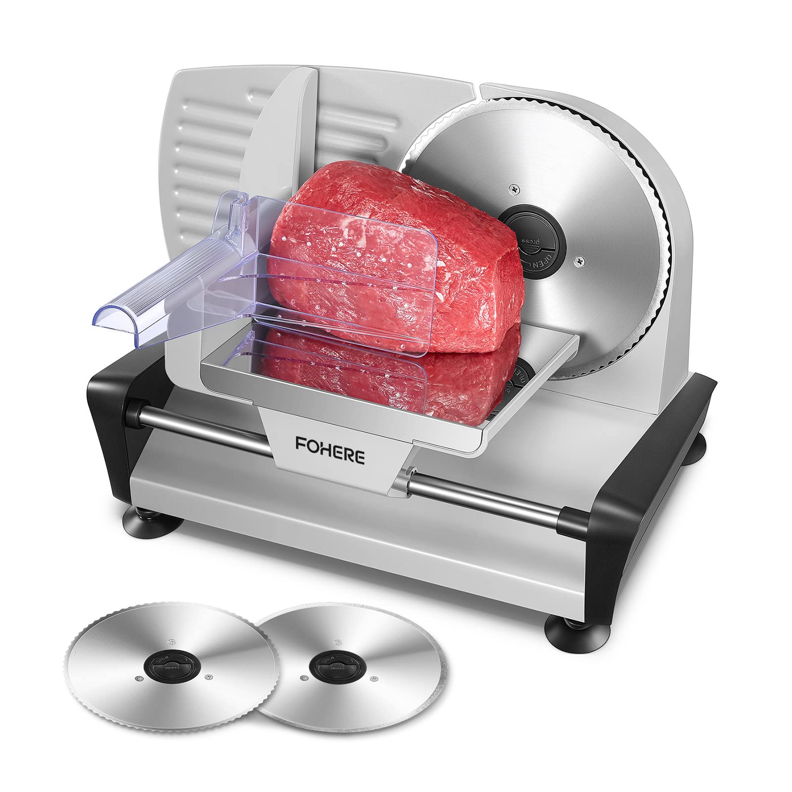 FOHERE meat slicer with dual blades for precise, versatile slicing at home.