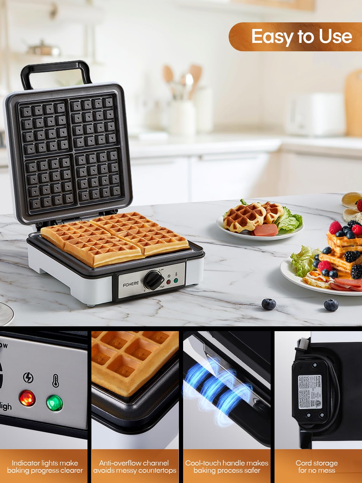 FOHERE nonstick coating lets waffles release cleanly