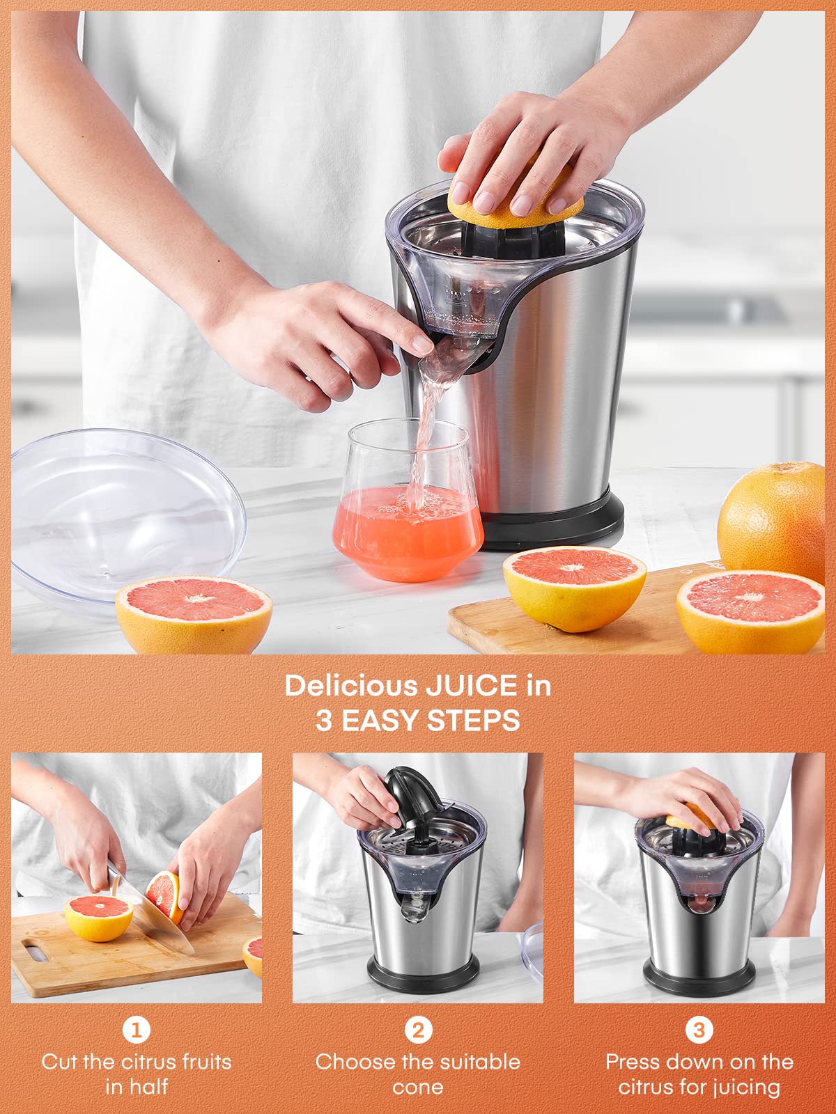 FOHERE transparent juice container lets you monitor the fresh juice level.