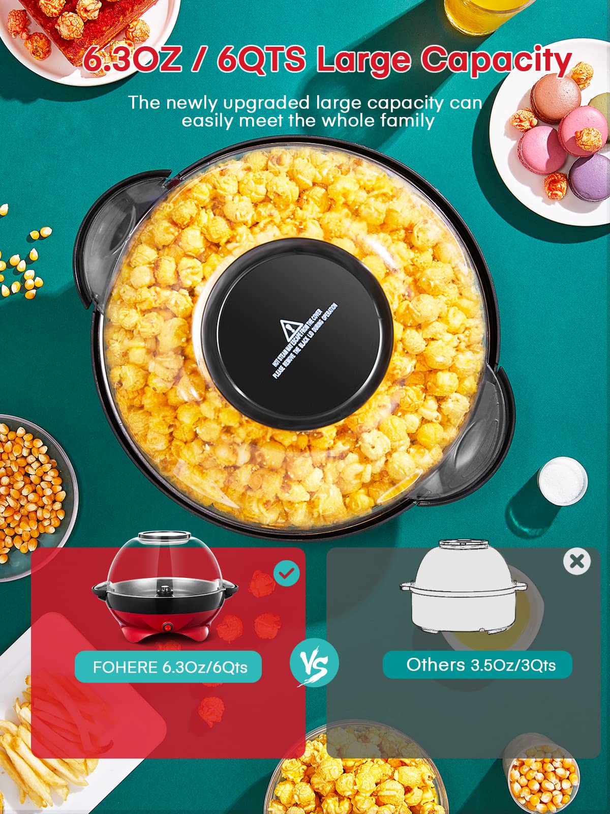 FOHERE 6qt popcorn machine delivers fast popping for movie nights