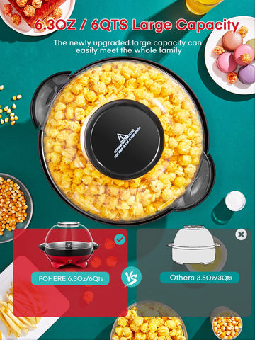 FOHERE 6qt popcorn machine delivers fast popping for movie nights