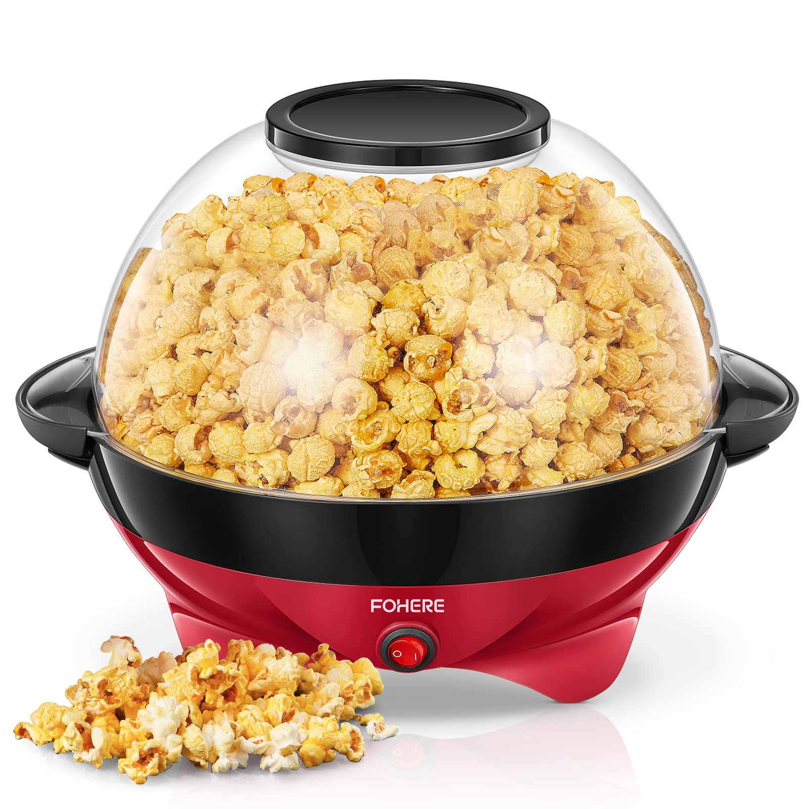 FOHERE popcorn machine 6qt with stirring rod and clear lid for quick, even popping