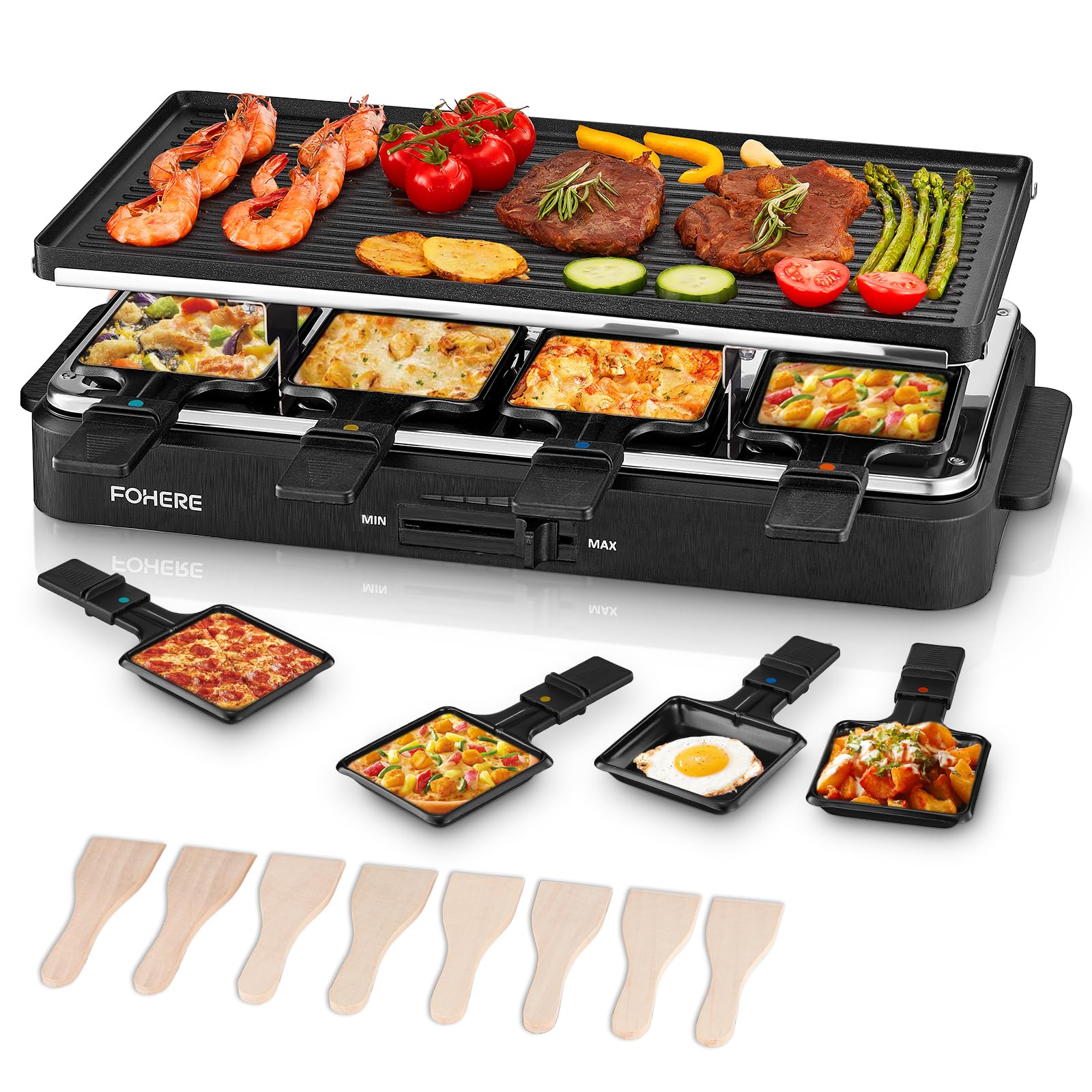 FOHERE Raclette grill base for even heat distribution during family meals.