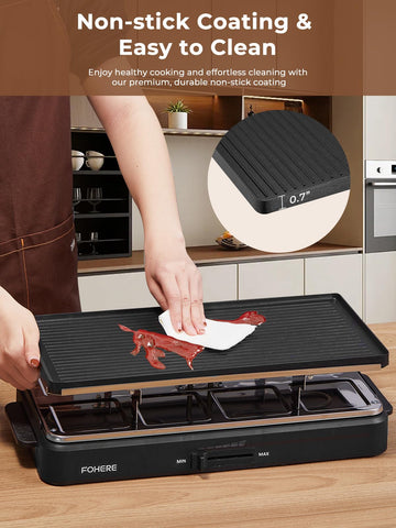 FOHERE raclette indicator lights; precise temperature guidance during cooking.