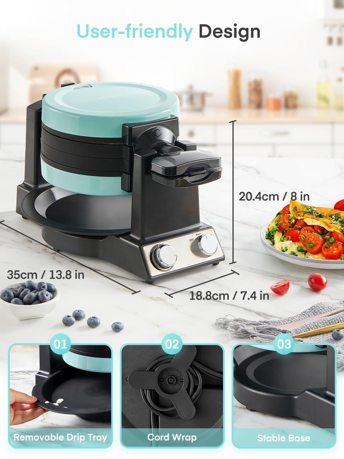 FOHERE versatile cooking setup for omelettes and waffles.